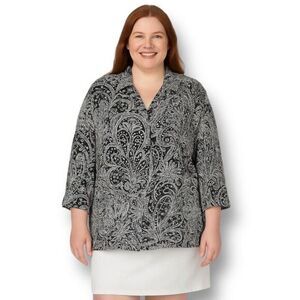 White Stag 26W 28W Black White Paisley Sheer Tunic Blouse Teacher Artsy Festival